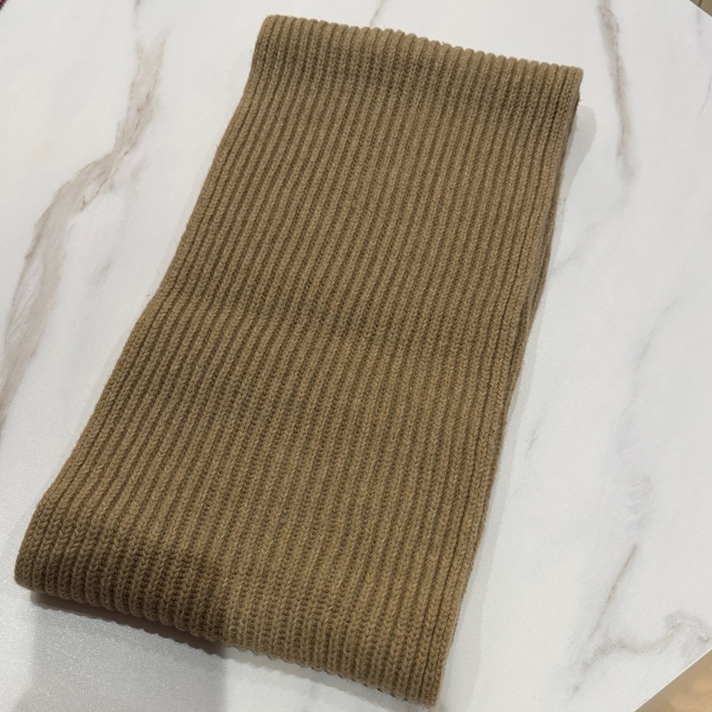 Ganni Ribbed Knit Scarf in Brown